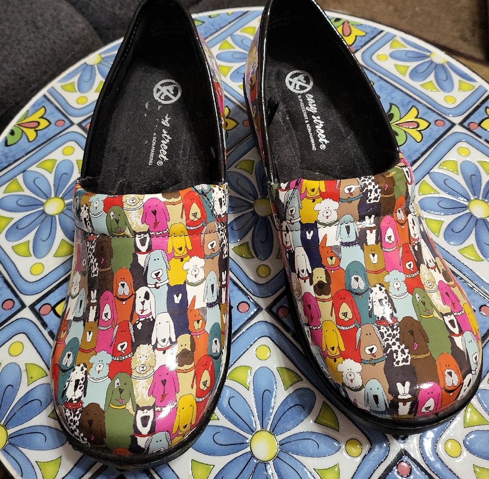 Womens Colorful Dog-Print Slip-On Shoes